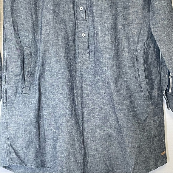 ROOTS chambray cotton/linen Button Up tunic dress - Picture 4 of 11